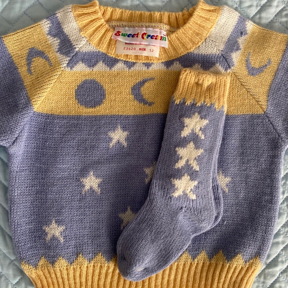 Vintage Knit Baby Sweater & Matching Socks
